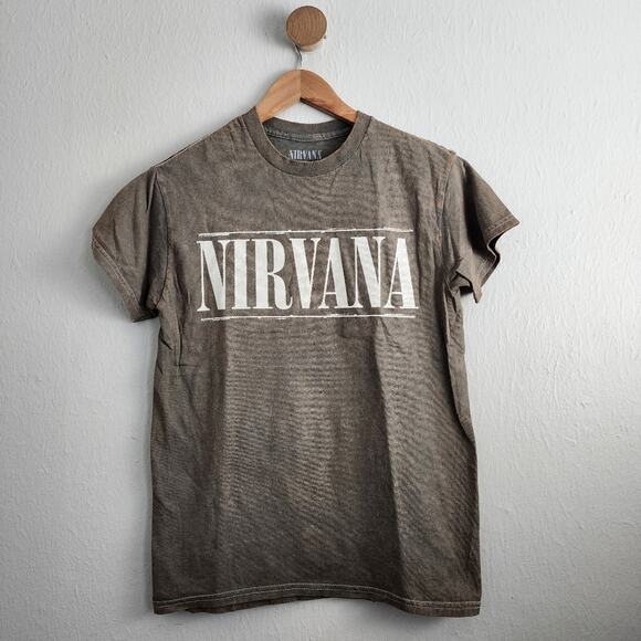 NIRVANA Smiley Graphic Tan Short Sleeve 100% Cotton Bleach T-Shirt Top - Picture 1 of 9